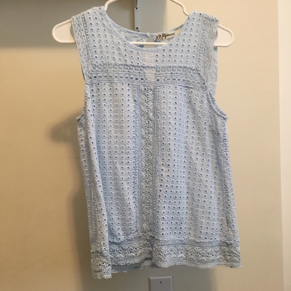 laffaire Tops - Laffaire light blue eyelet tank top
